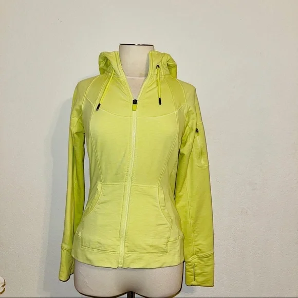 Athleta Slub Strength Hoodie Jacket S Lime-Yellow Work-Out Athleisure - Picture 1 of 8